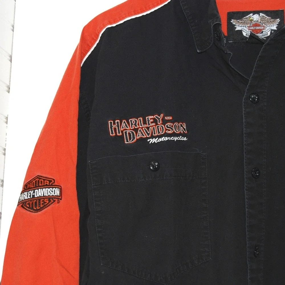 Vtg Harley Davidson Button-up shirt Men's XL long sleeve Embroidered Logos